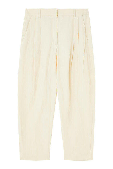Front-Pleated Linen Blend Pants
